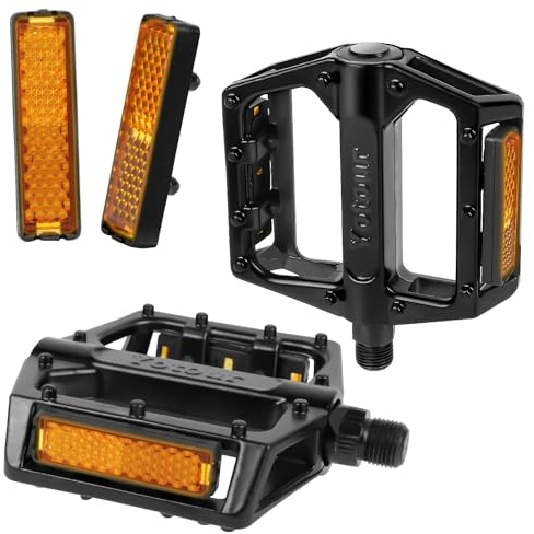 Adiwo Pedales Bicicleta, 1Par Bicicletas de Montaña Pedales de Aleación de Aluminio, Antideslizante Pedales de Bicicleta con Tiras Reflectantes Pedales de 9/16 para Carretera Y Bicicleta Trekking