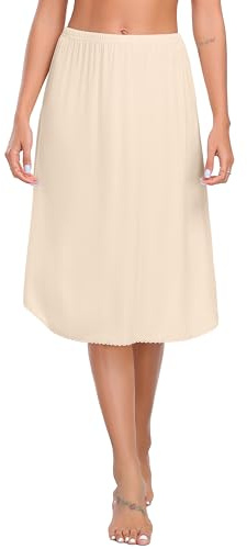 Wikoan Jupon Longue Femme Jupon sous Robe en Dentelle Demi-Jupe Modal Lingerie Fond de Jupes sous-Vêtements Robe Transparente Jupe Nude M