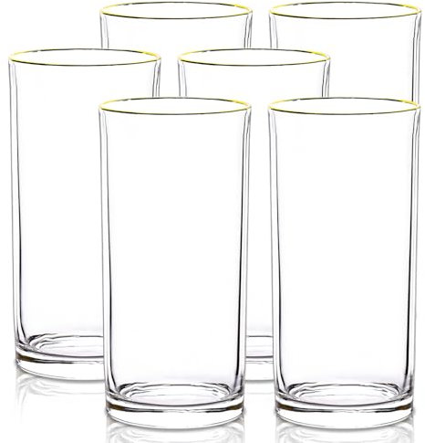Raisaplin Highball - Juego de 6 vasos de vidrio transparente de 435 ml, vasos de agua potable, vasos altos de vidrio para bebidas mixtas, juego de vasos de cóctel Tom Collins, cristalería para jugo,
