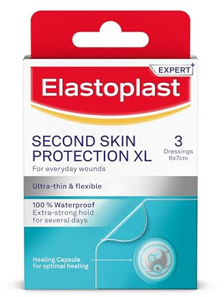 Elastoplast Second Skin Protection Faster Healing XL Dressings (3 Patches), Hydrocolloid Dressings with Advanced and Flexible Protection and Faster Wound Healing, Ultra-Thin and Waterproof