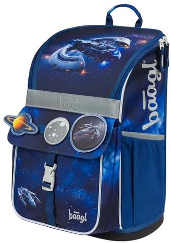 Baagl Schulranzen Jungen für 1. Klasse - Ergonomische Schultasche für Kinder Zippy - Schulrucksack mit Brustgurt - Grundschule Ranzen Tornister, 18 l (Space Ship)