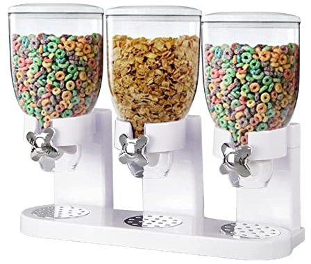 Flingor trippel mat majsflingor dispenser med 3 fack förvaringshink för godis/nötter/korn/granola/mellanmål