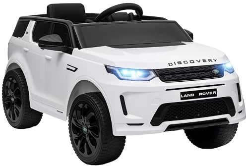 AIYAPLAY Coche Eléctrico para Niños de +3 Años con Licencia Land Rover Discovery Sport Carro Eléctrico Infantil con Batería 12V Mando a Distancia Arranque Lento Faros Bocina y Música Blanco