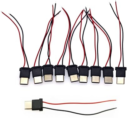 JZK 10 pezzi 30V 3A Cavo spirale USB C per progetti di ricarica fai te, connettore maschio USB tipo C per montaggio pannello saldabile con 2 fili rosso-neri per realizzare punti di ricarica