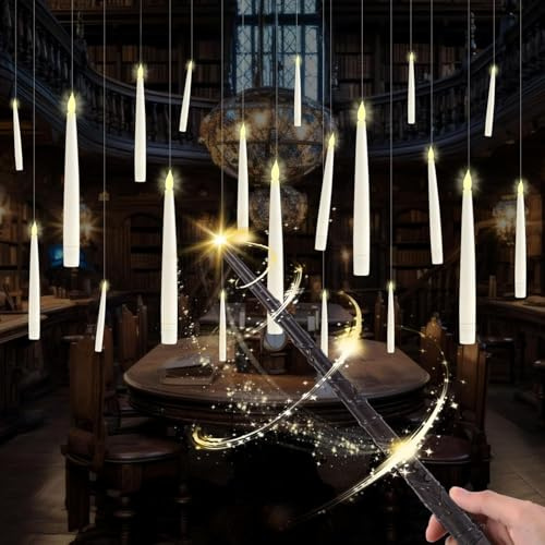 YushengTai Velas Flotantes, 20 Piezas 16,8 CM Velas Flotantes Har-ry Potter con Varita, Floating Candles para Decoración de Halloween, Velas Colgantes