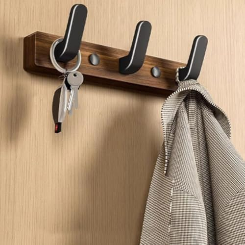 Perchero montado en la pared, ganchos de madera de nogal para colgar abrigos, ropa, para pasillos, vestíbulos, cocina, oficina y dormitorios (negro, tres ganchos)
