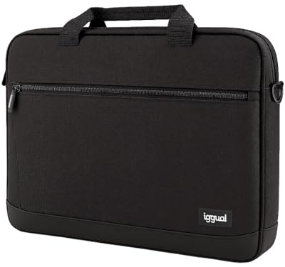 iggual-Maletín Portátil 15.6 Negro -Funda para Ordenador-Tela Oxford Resistente a Salpicaduras, Ligero-Correa Ajustable, Bolsillo Frontal- Uso Diario, Trabajo, Oficina, Hombre o Mujer (42 x 32 x 7)