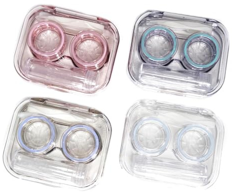 AMSLSIU 4 Piezas de Estuches para Lentes de Contacto Mini Lentes Caja organizadora Transparente con Pinzas contenedor Accesorios para Exteriores