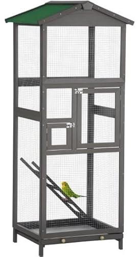 Indoor/Outdoor Wooden Aviary with Pull-Out Tray & Double Doors, Spacious Bird Cage for Home & Garden, Easy-Clean Design for Parakeets & Small Birds
