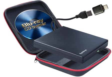 Synteryx External Blu-ray Drive, Portable 3D BD-RE Player & DVD Writer for Laptop, Mac, Desktop PC, Windows 11/10 - Slim Optical Disc Reader with Blu-ray CD Burner Capabilities