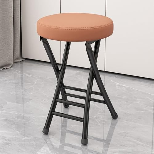 QTWLG 50cm Hem Hopfällbar Pall Läder Vadderad Fällbara Stolar För Kök Campingdisk Inomhus Utomhus Portabel Hopfällbar Stol(Coffee color+Black)