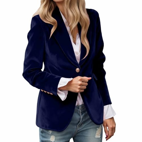 Generico 2026 Giacca Da Donna Elegante In Velluto Con Tasche Tinta Unita Da Lavoro Con Bottoni Colletto Rovesciato Giacca Invernale Cappotti Ufficio Capispalla S-2xl (4-Blue, M)
