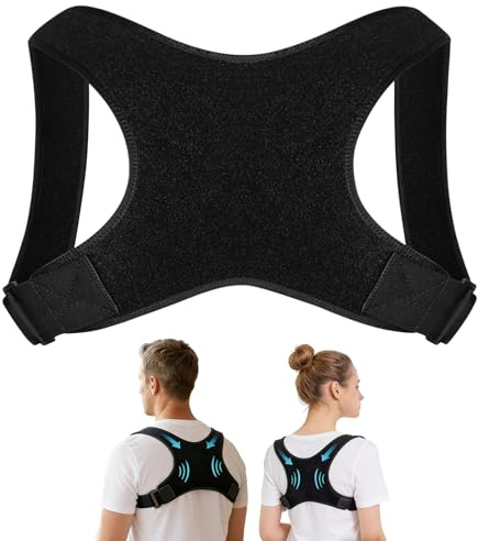 Asheyya 1 Pcs Back Brace Posture Corrector, Black Adjustable Lightweight Breathable Upper Back Support for Men Women