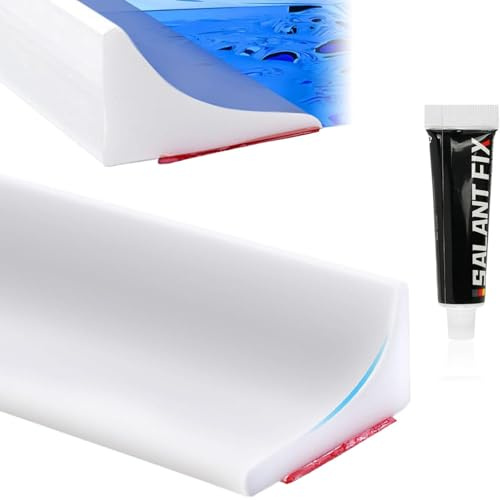 1.6M White Silicone Wet Room Floor Barrier, Shower Tray Sealing Strip, Self-Adhesive Bendable Waterproof Shower Water Barrier with 20g Glue for Kitchen, Bathroom, Wet and Dry Separation