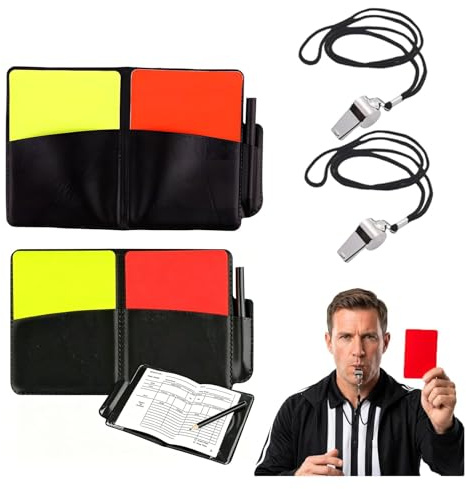 YFHUVB 2PCS Referee Cards Set, Red and Yellow Football Referee Cards with Whistle Lanyard, Referee Kit Referee Whistle Score Book for Soccer Match