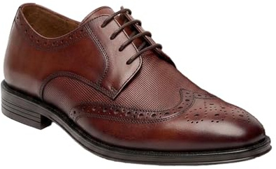 Scarpe Stringate da Uomo in Vera Pelle Modello Brogue Wingtip, Scarpe da Derby, Scarpe da Cerimonia Taglia 43