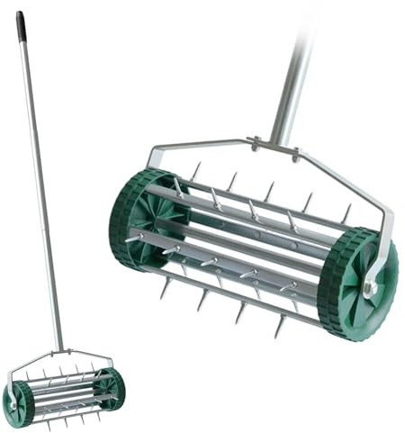 Aeratore a rullo con 27 punte e manico in acciaio, 148 x 44 x 22 cm