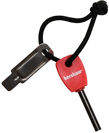 Kershaw Firestarter (1019X),3.1” High-Performance Magnesium Firesteel,Chrome-Plated Striker Steel,Up to 3000 Strikes,Waterproof,Easy to Operate,Red Molded Plastic Handle,Nylon Lanyard,1.1 OZ,Small