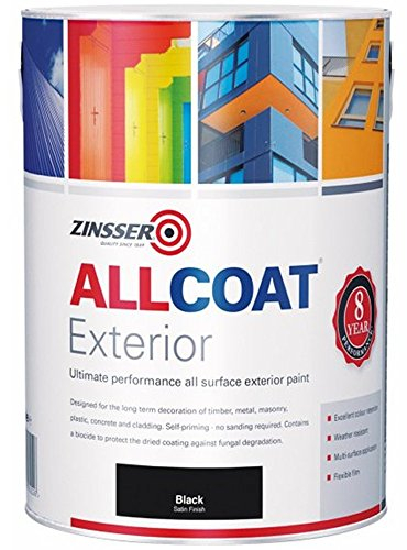 Zinsser Allcoat Exterior Water Based Paint Satin Black - 5 Litre