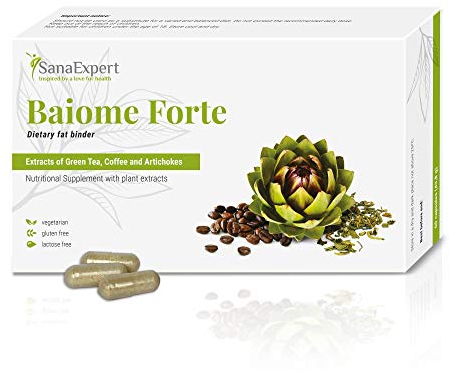 SanaExpert® Baiome Forte, pflanzlicher Fettbinder zum Abnehmen, mit Artischocke Kaktus, Grüntee, Grüner Kaffee, vegetarisch, glutenfrei, 60 Kapseln