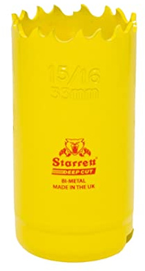 Starrett Deep Cut Hole Saw - DCH0156 Heavy Duty Bi-Metal with Extra Cobalt HSS Teeth - For Metals Wood Cast Iron Fibreglass Plastic Materials - 33mm