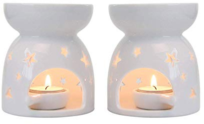 ComSaf Ceramic Oil Burners Wax Melt Holders Set of 2 - Star Pattern, Lovely Aromatherapy Essential Oil Burner Aroma Lamp Diffuser Candle Tealight Holder Home Bedroom Decor Christmas Housewarming Gift