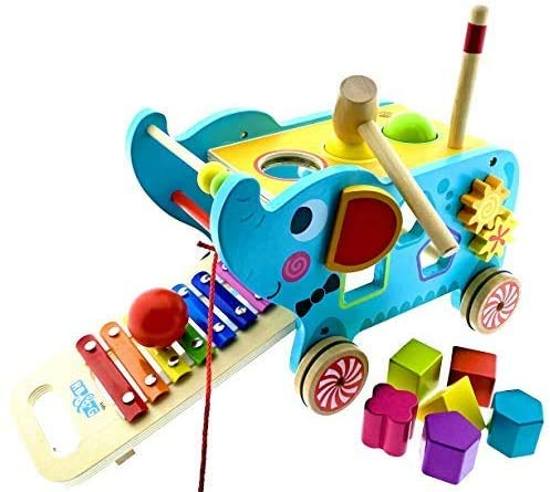 RB&G Elefant Holzspielzeug Xylophon Hammerspiel Nachziehspielzeug Montessori
