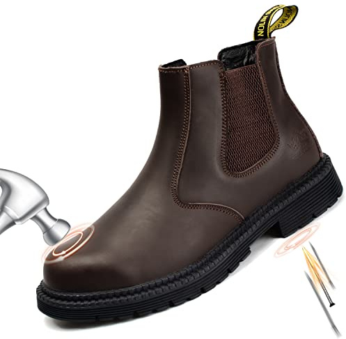 NOLINSHIELD Men's Steel Toe Work Boots Waterproof Lightweight, Indestructible Safety Boots for Men with Composite Toe, Puncture & Slip Resistant Outdoor Construction Work Shoes,brown,10.5