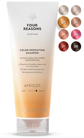 FOUR REASONS Hair Color Shampoo, Apricot (8 Colors) - Golden Copper Hair Toner & Color Depositing Shampoo, Hair Color Shampoo for Women - Blonde Hair Toner, Sulfate Free, Vegan – 250 ml