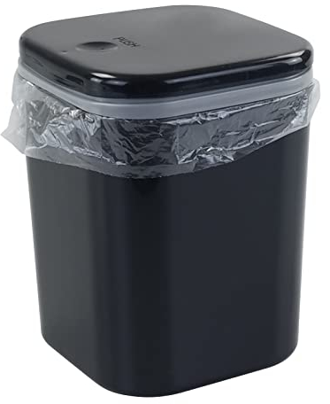 Yuright 2L Mini Desktop Trash Bin with Push-button Lid, Black