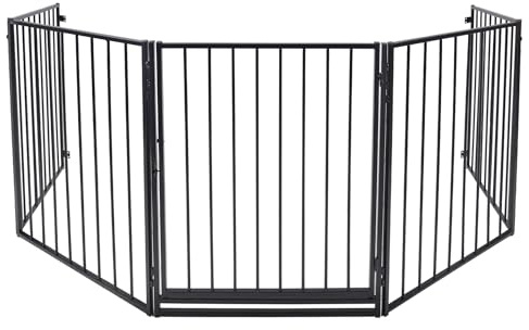 Yznahre Kaminschutzgitter Metall 305cm - 5 Elemente Kinderschutzgitter mit Tür Kamingitter Kinderschutz, Faltbar Schutzgitter Baby Ofenschutzgitter Türschutzgitter Laufgitter für Hunde Kinder