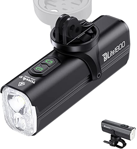 TOWILD DLite1800 Luces Bicicleta,1800 Lumen Luz Delantera High Beam Low Beam Doble Fuente de Luz Faro para Bicicleta, 5000mAh Luces Recargables de Ciclismo para MTB, Soporte bajo montado