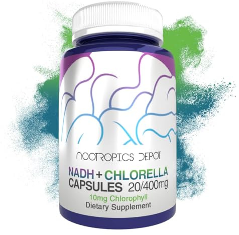 Nootropics Depot NADH + Chlorella vulgaris (Broken Cell) 400mg Capsules | Nicotinamide Adenine Dinucleotide 20mg | Chlorophyll 10mg | Energy, Alertness, Mental Clarity & Healthy Aging, 30 Count