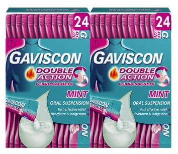 Gaviscon Double Action Heartburn & Indigestion Relief Mint Flavour Liquid Sachets 10ml, Pack of 48