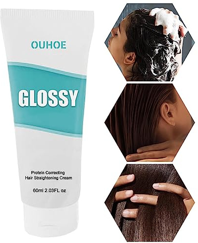 Crème Lissante Silk Gloss, Lissage des Cheveux Curly Hair Protein Straight Baume Coiffante Nourrissante Pour Cheveux Lisses Soyeux Et Sans Frisottis