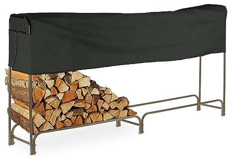 Relaxdays Vedhylla med lock, pulverlackerat stål, utomhus, vedhylla, 122 x 250 x 30 cm, brun/svart