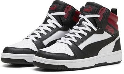PUMA Unisex Adults REBOUND V6 Sneaker, PUMA WHITE-PUMA BLACK-INTENSE RED, 42.5 EU