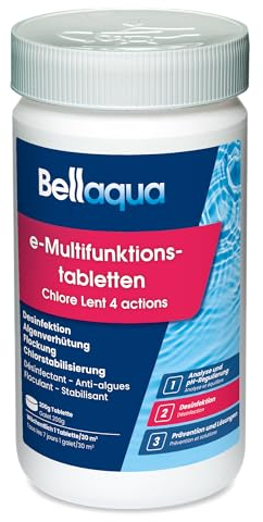 Bellaqua e-Chlor-Multifunktionstabletten 200g (1 kg) Chlortabletten für Pool - Multitabs für Desinfektion, Algenverhütung, Flockung, Chlorstabilisierung - Pool Chlor