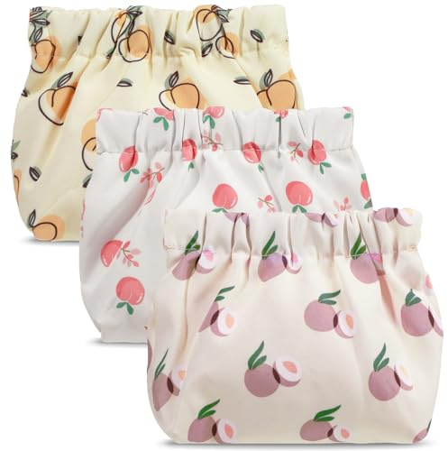 ISKYBOB 3PCS Pocket Cosmetic Bag Squeeze Top, Small Makeup Bag for Purse Portable Mini Coin Change Purse Self-Closing Cosmetic Purse Small Leather Makeup Lipstick Organizer Pouches (Flower)