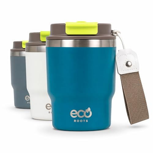 ECOROOTS Evergreen - Bicchiere Termico 360 ml | Thermos Caffè da Asporto | Senza BPA I Acciaio Inox | Ideale per Acqua, Smoothie, Tè e Bevande Calde o Fredde in Ufficio, Viaggio e Spiaggia (BLU BONDI)