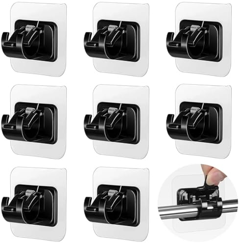 XYTAHDM 8 Pezzi Ganci per Tende Senza Bucare, Ganci Adesivi per Tende Senza Bucare, Staffa autoadesiva per Asta Tende, Staffa Autoadesiva per Asta Tende per Bagno, Cucina, Camera da Letto（Nero）