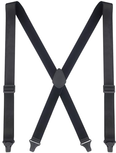 Ausukler Tirantes para hombre extrafuertes con clips de plástico, 3,4 cm de ancho, correa elástica para pantalones, escondido debajo de la camisa o en el exterior, Negro , Talla única