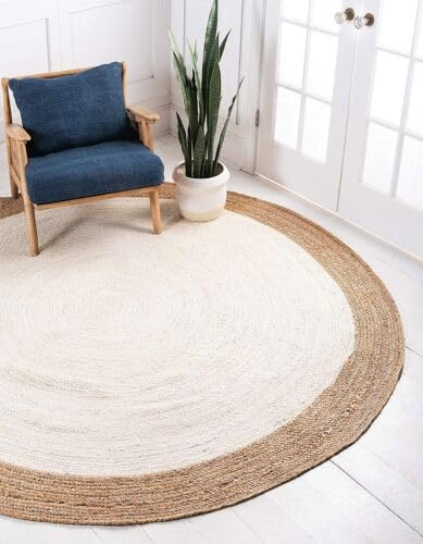 Trademoon Alfombra india tejida a mano de yute natural blanco, tejida a mano, alfombra de yute, dormitorio, sala de estar, felpudo redondo, 300 cm x 300 cm