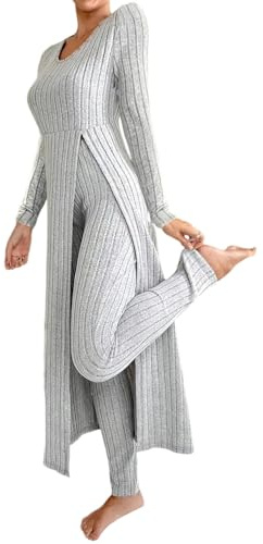shownicer Femme Ensembles Pantalon 2 Pieces Décontractée Loungewear Manches Longues Tricoté Top et Leggings Ensemble Casual Outfit Set Jogging Tenue De Sport Automne Hiver