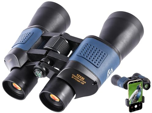 Tenfosum 12x50 Binoculars with Built-in Compass & Phone Adapter
