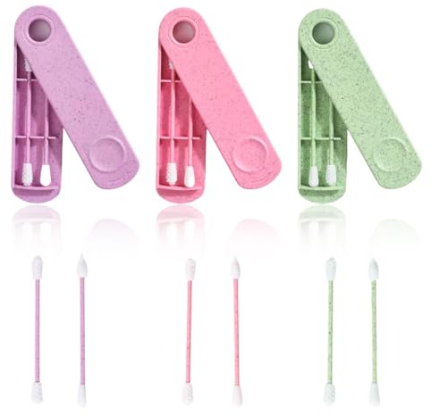 JYNXOR 6Stück Wattestäbchen Wiederverwendbar Ohrenstäbchen Doppelendige Spirale, Abfallfreier Tupfer, Wiederverwendbare Wattestäbchen, Ohrreiniger Spirale mit 3 Behälter, für Ohrreinigung Make-Up, etc