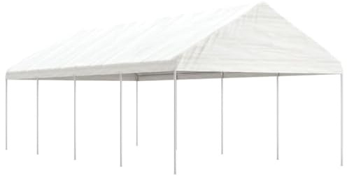 Gazebo da Giardino con Tetto in Polietilene, Struttura in Acciaio Zincato, Gazebo Campeggio, Tenda per Feste, per Giardino e Spiaggia, Colore Bianco, 8.92x4.08x3.22 m