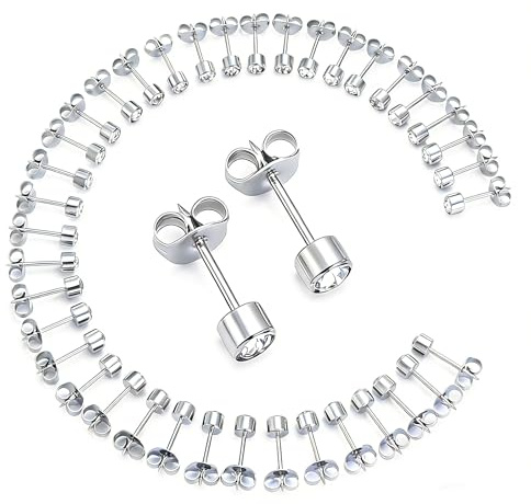 BBILNS 20 Pairs Ear Piercing Stud Earrings for Ear Piercing Guns, 4MM Surgical Stainless Steel Cubic Zirconia Stud Earring Set