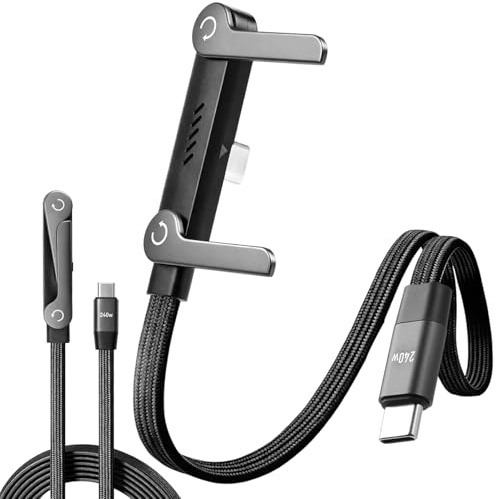 Synclum Cable USB-C a USB-C 240W con Soporte Invisible 2 en 1, Cable Cargador Tipo C Trenzado de Nylon 1,5 m, Carga Rápida Power Delivery PD 3.1 para Smartphone, Tablet, Portátil y Gaming