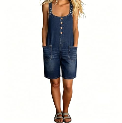 Generisch Mono para mujer, vaquero, peto, corto, de una pieza, algodón, informal, verano, moda, sin mangas, aspecto vintage, moda de playa, cómodo, mono corto, versátil